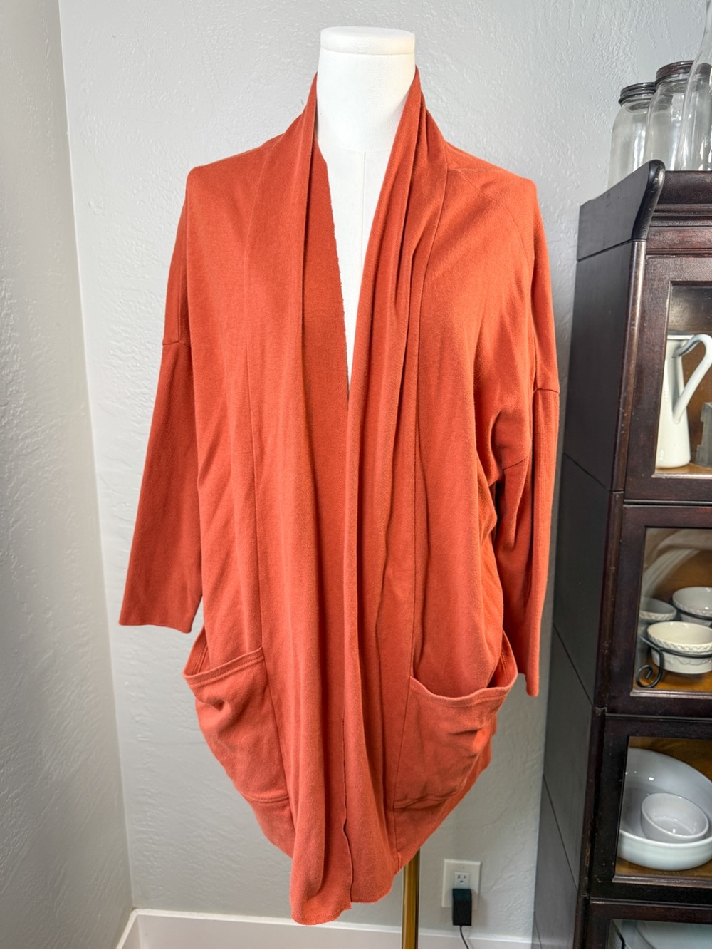 Pact Organic Cotton Rust Open Front Raw Hem Oversized Cardigan Sweater M/L